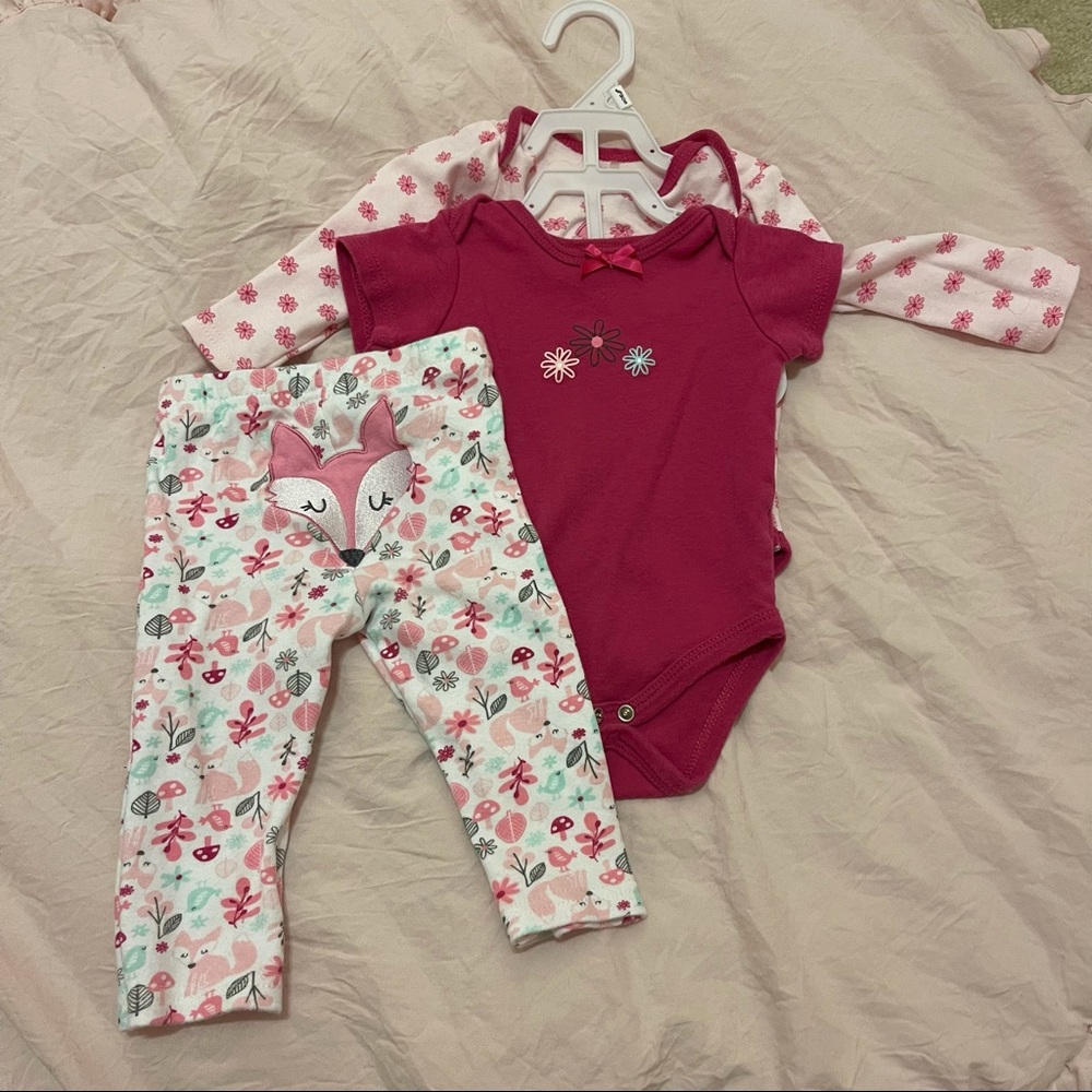 Baby Gear Girl’s 3 Piece Pink Floral Fox Set 6-9M